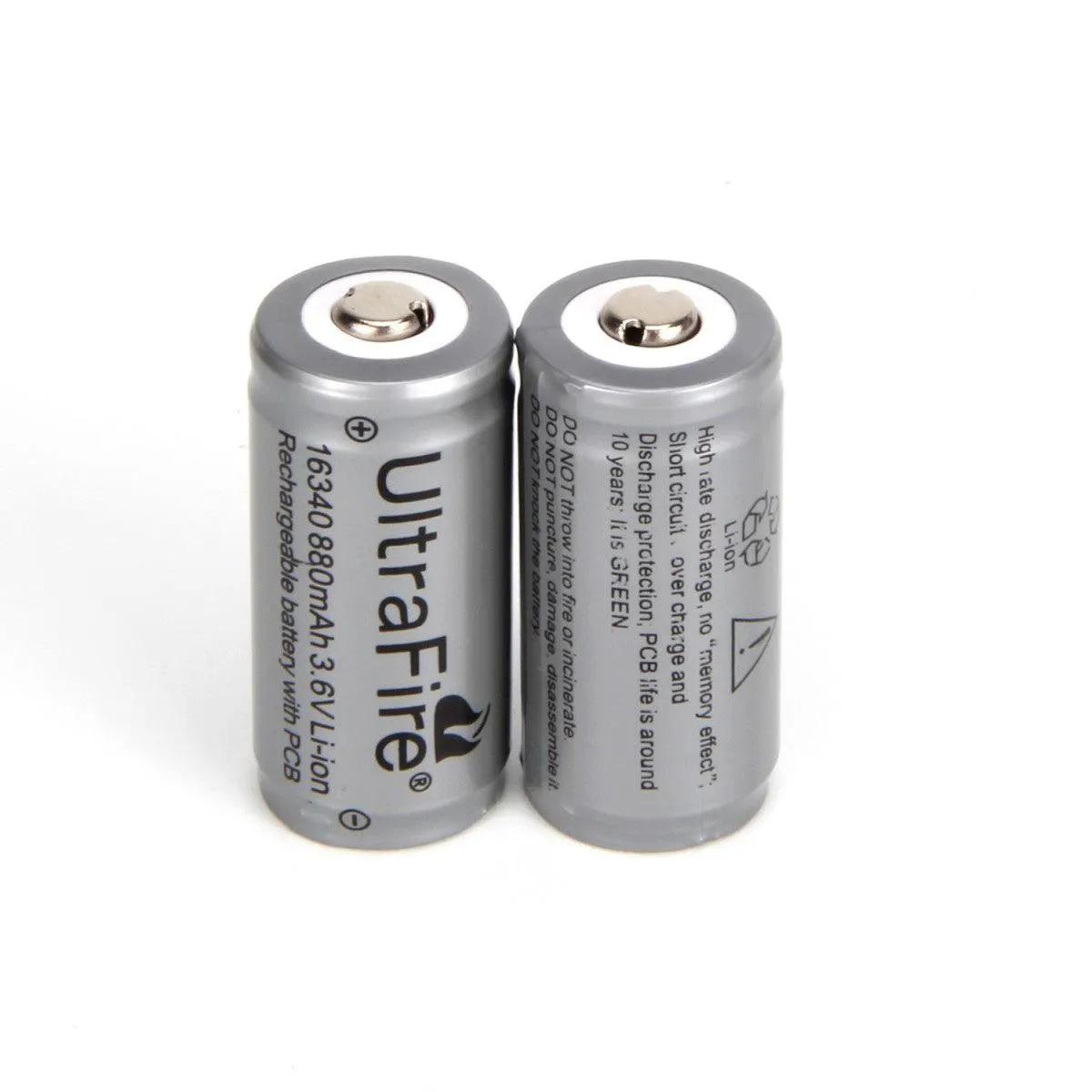 16340 880mAh 3.6V Rechargeable Batteries (2-Pack)