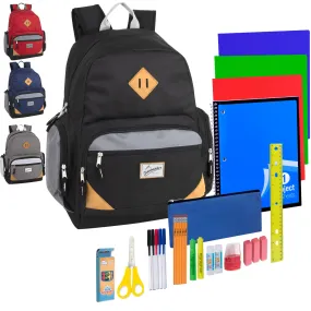 19" Duo Compartment Backpack with 30-Piece School Supply Kit - 4 Colors