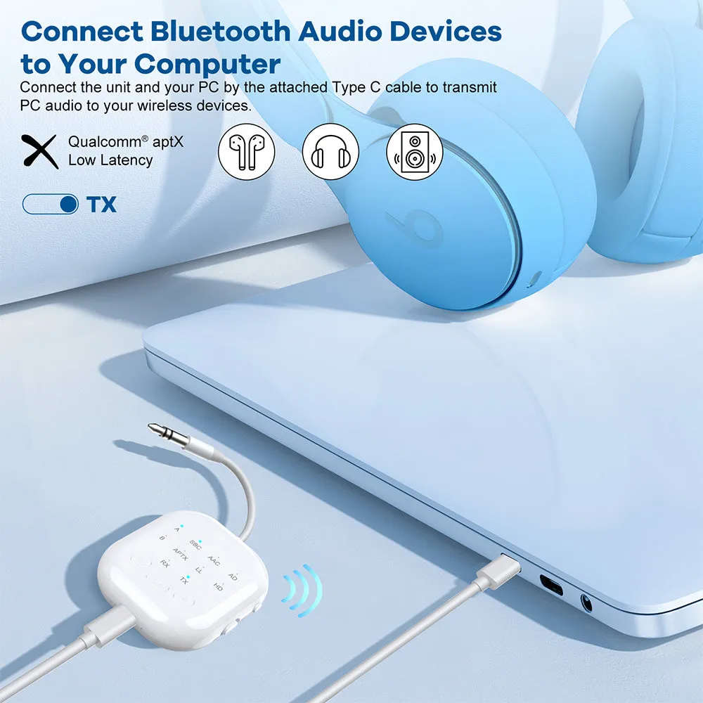 2-in-1Wireless Adapter Transmitter Receiver with Audio Sharing for Up to 2 Wireless Headphones