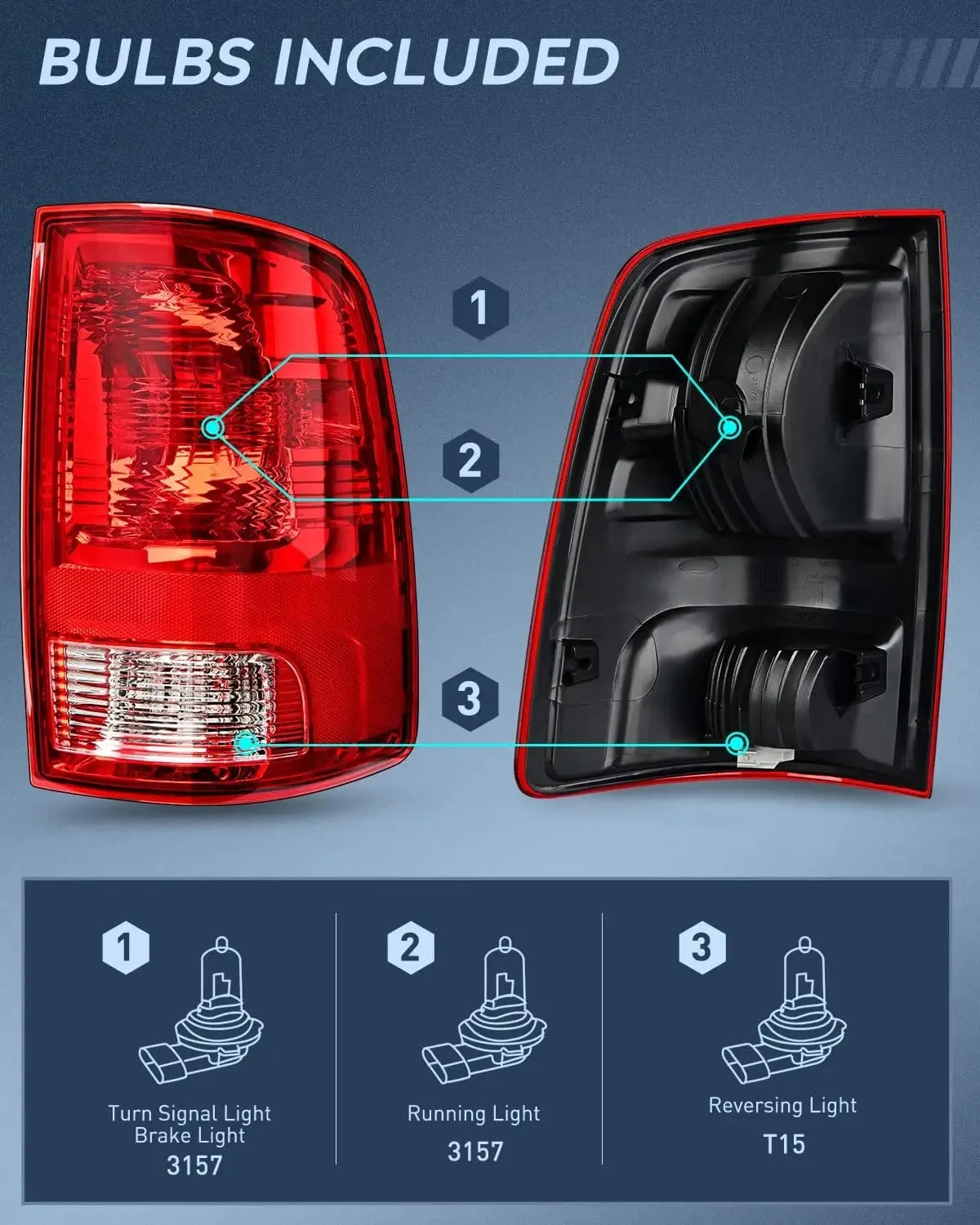 2009-2018 Dodge Ram 1500 2500 3500 Tail light Assembly Rear Lamp Replacement OE Style w/Bulbs Driver Passenger Side