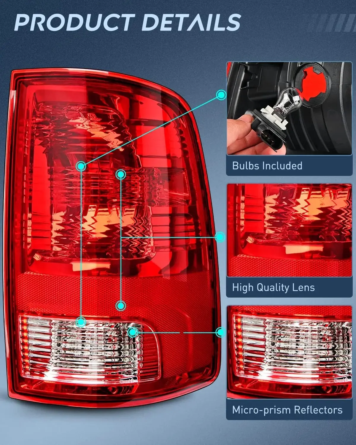 2009-2018 Dodge Ram 1500 2500 3500 Tail light Assembly Rear Lamp Replacement OE Style w/Bulbs Driver Passenger Side