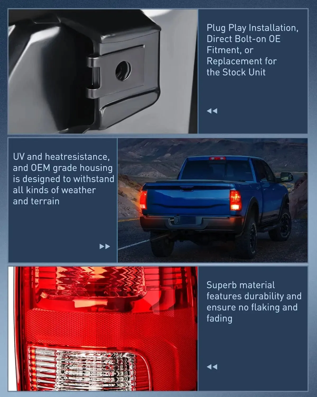2009-2018 Dodge Ram 1500 2500 3500 Tail light Assembly Rear Lamp Replacement OE Style w/Bulbs Driver Passenger Side