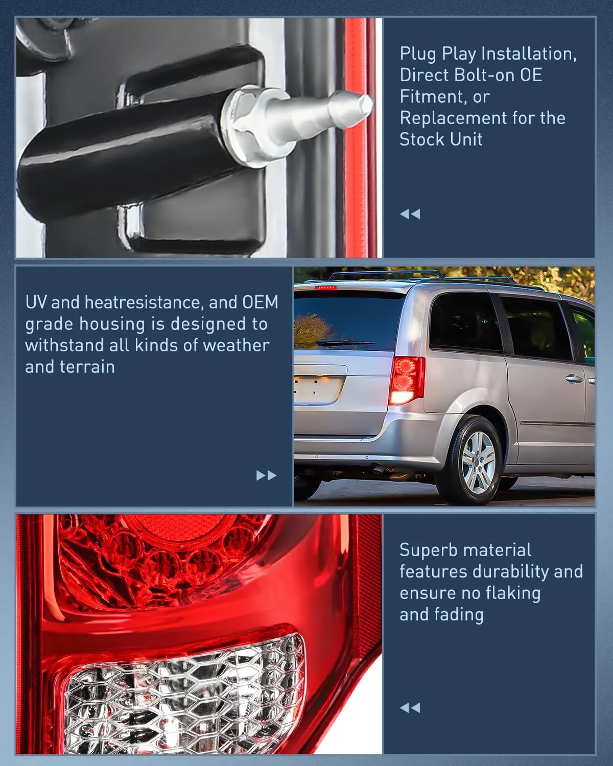 2011-2020 Dodge Grand Caravan Tail light Assembly Rear Lamp Replacement OE Style Passenger Side