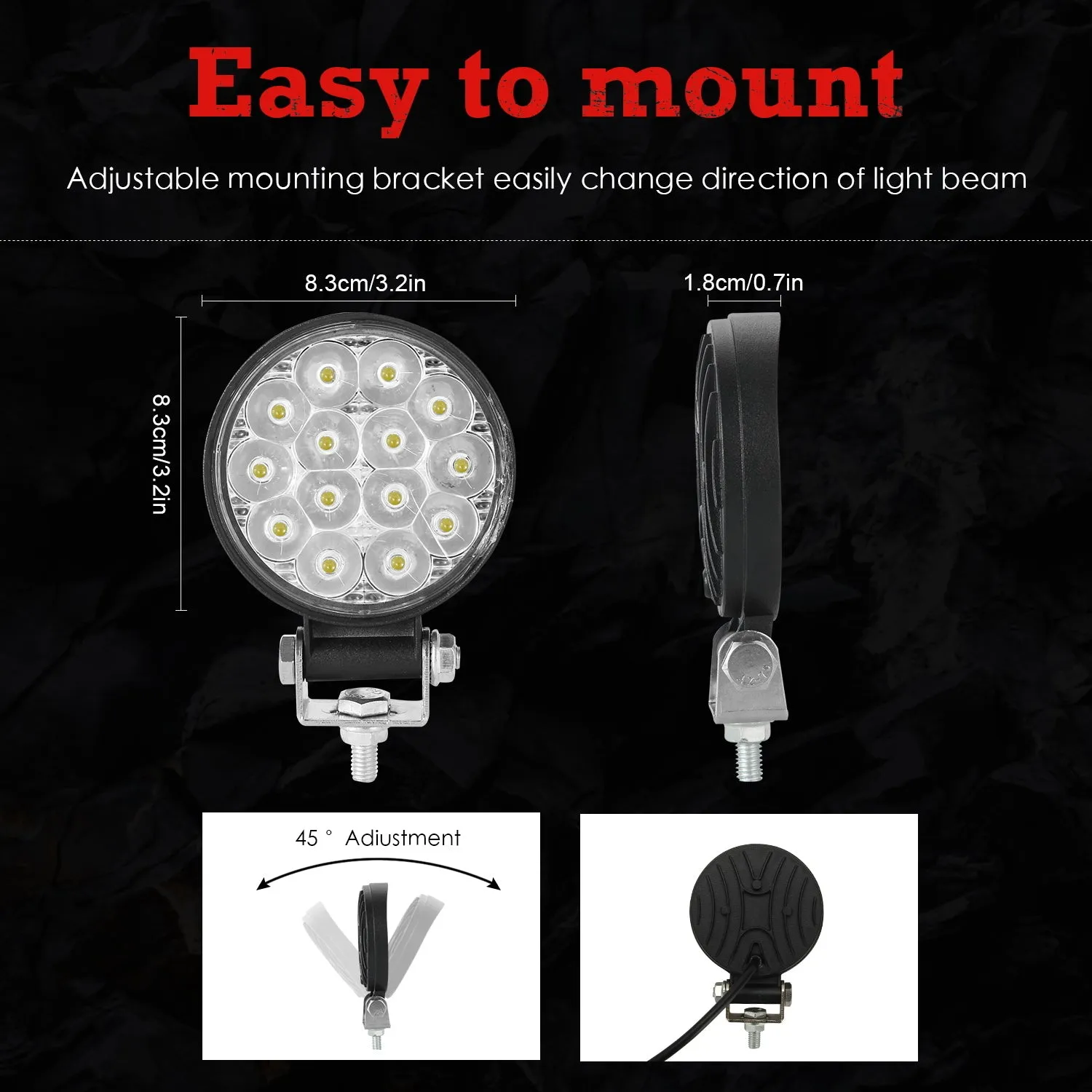 2PCS 10-30V 6000K 72W Car LED Light Mini 3 inch 14 beads Round