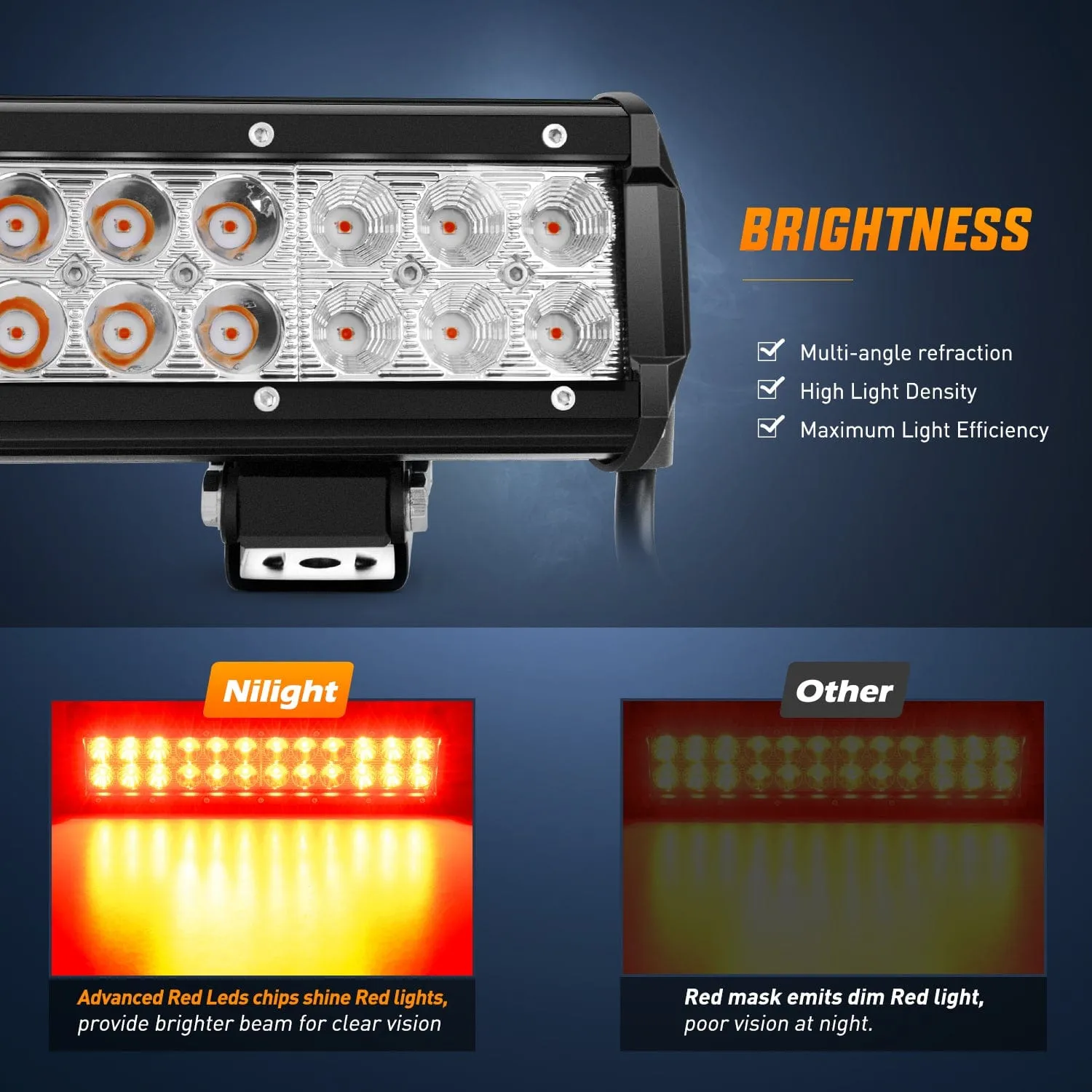 72W 12Inch Spot Flood Combo Led Light Bar- Red Beam
