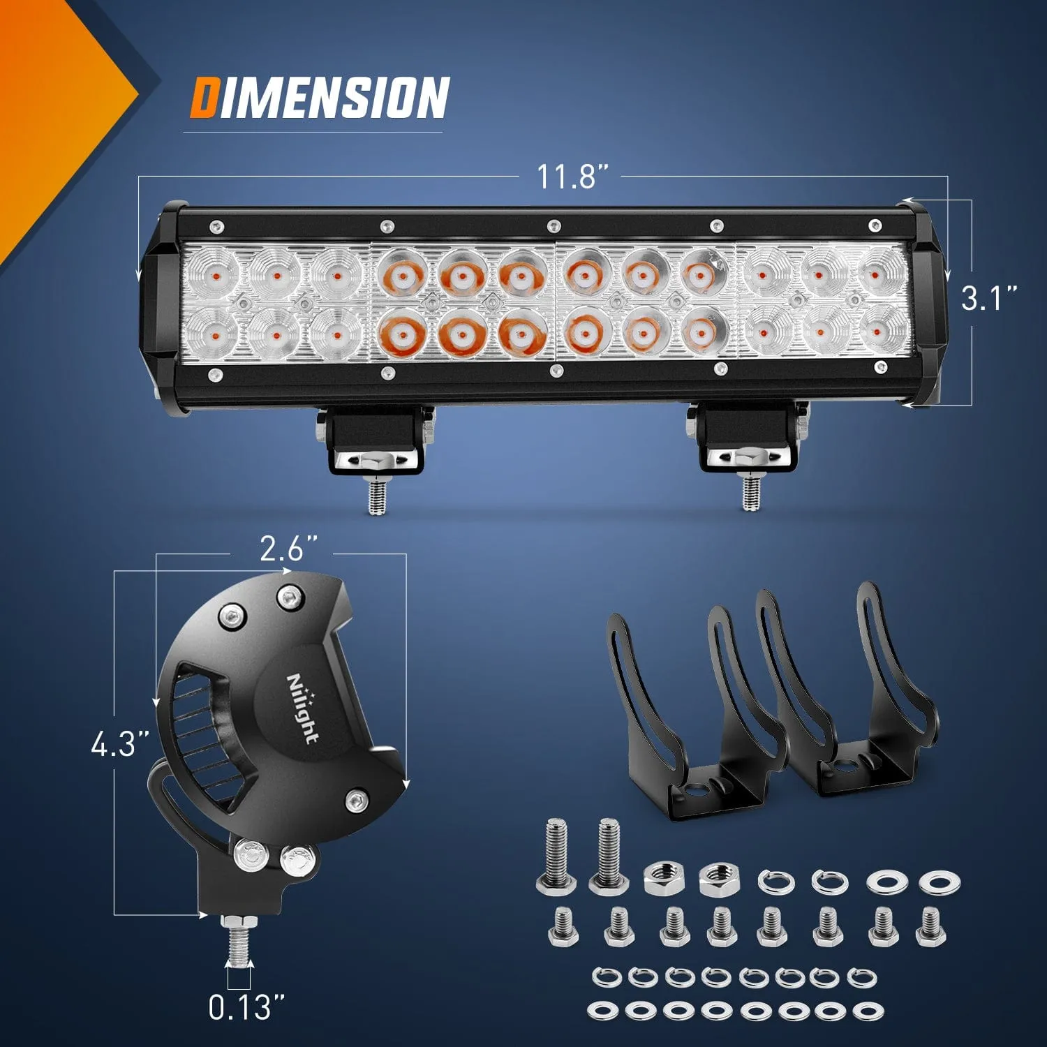 72W 12Inch Spot Flood Combo Led Light Bar- Red Beam