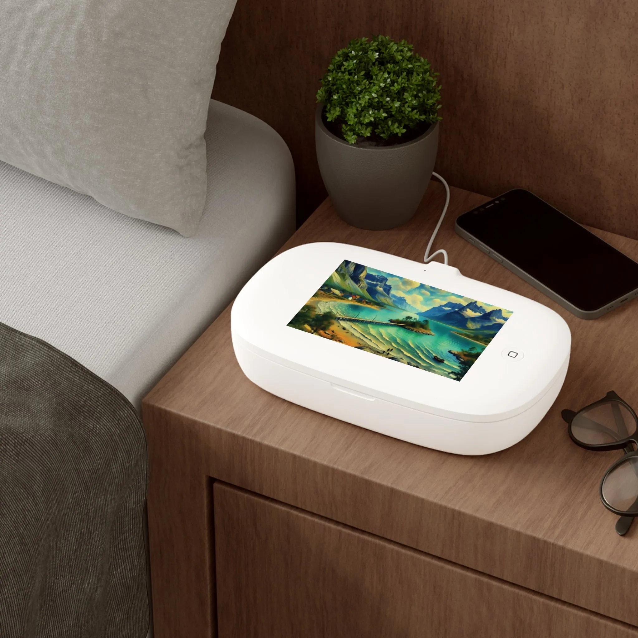 A clear lake among the mountains UV Phone Sanitizer and Wireless Charging Pad