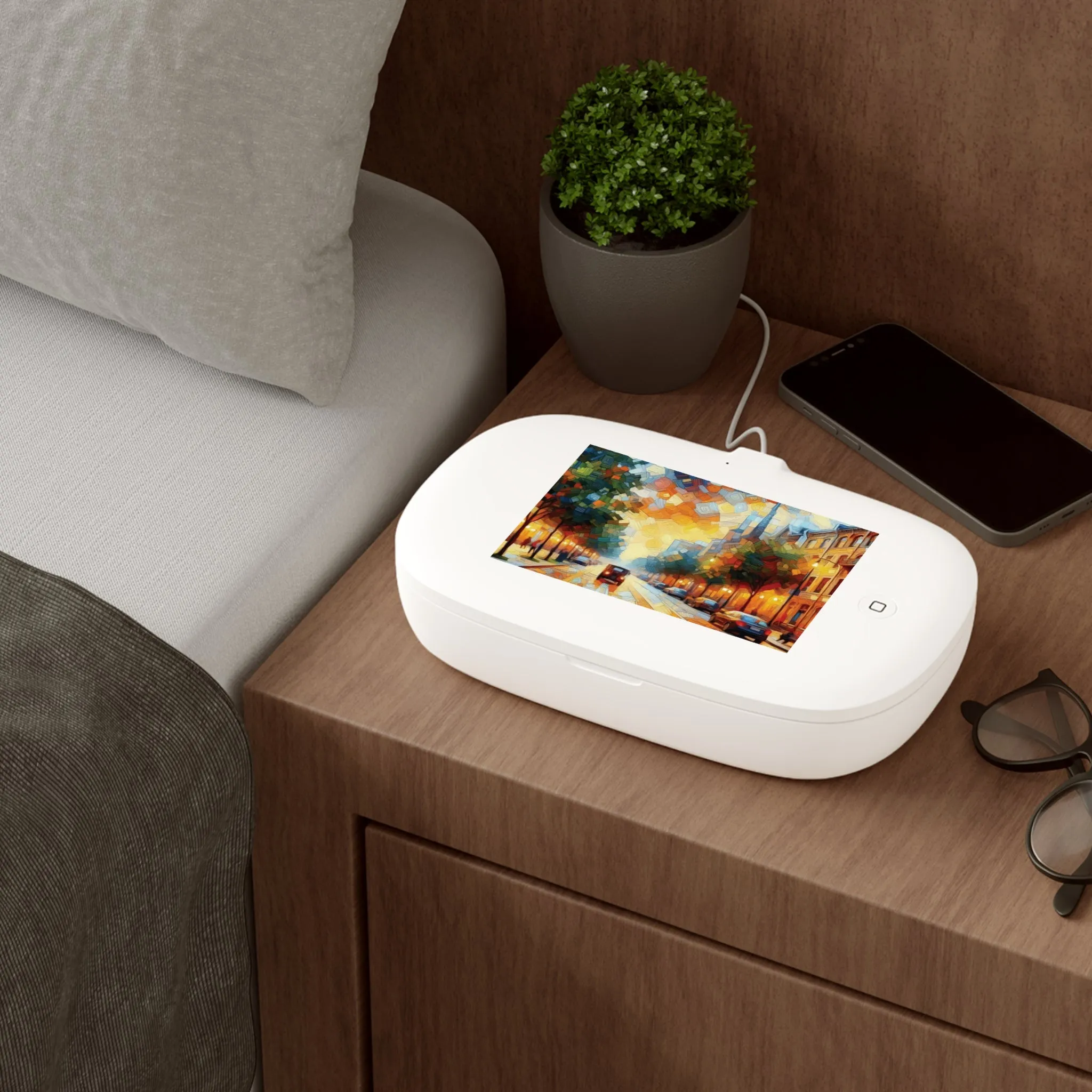 A lively evening on the city street UV Phone Sanitizer and Wireless Charging Pad