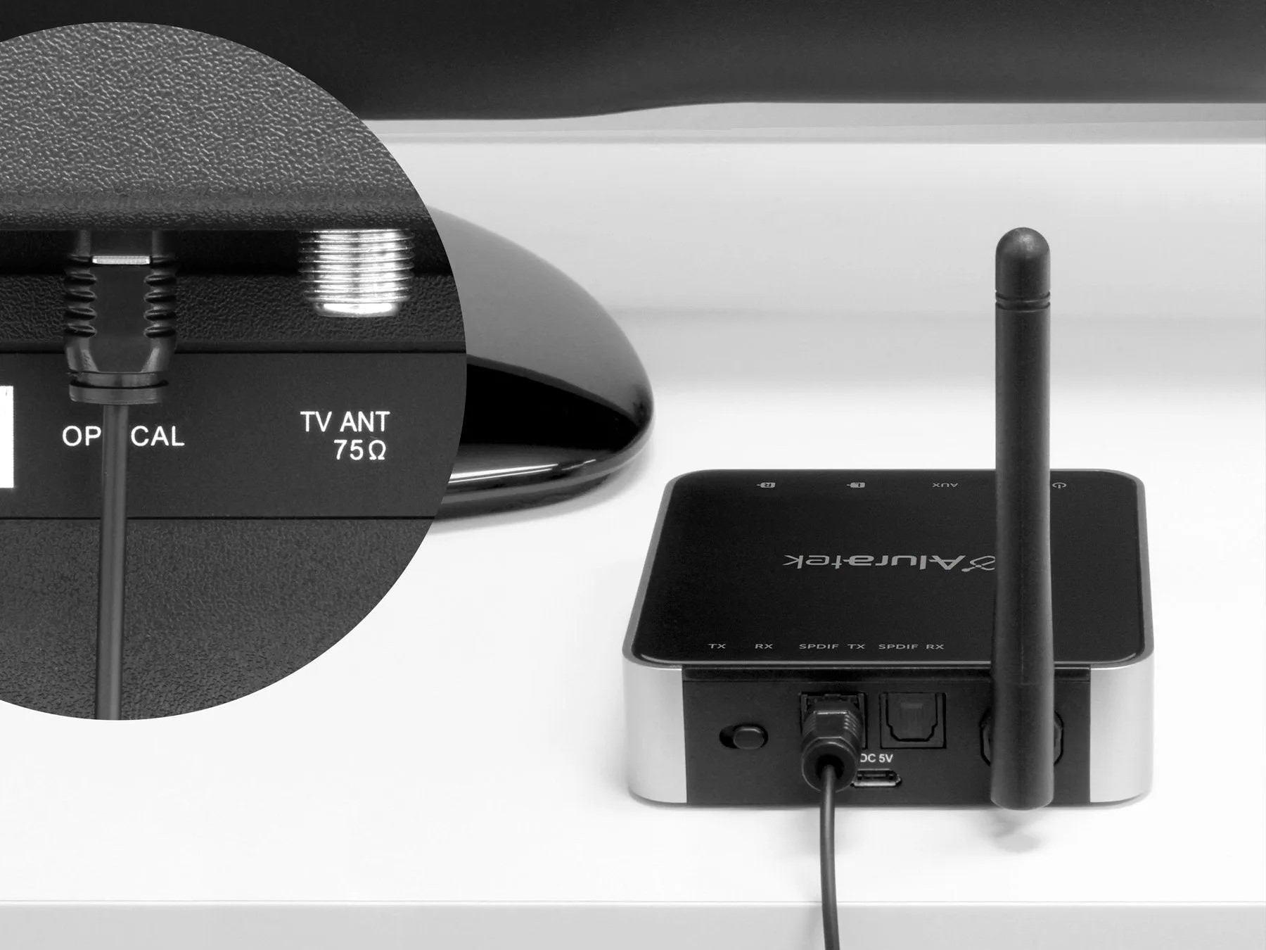 Aluratek Bluetooth Wireless TV Streaming Kit with Bluetooth 5, Long Range Up to 300', No Delay aptX, Optical, Aux, RCA, Includes Headphone and Transmitter/Receiver Adapter, PC, Laptop, Mac (ABCTVKIT)