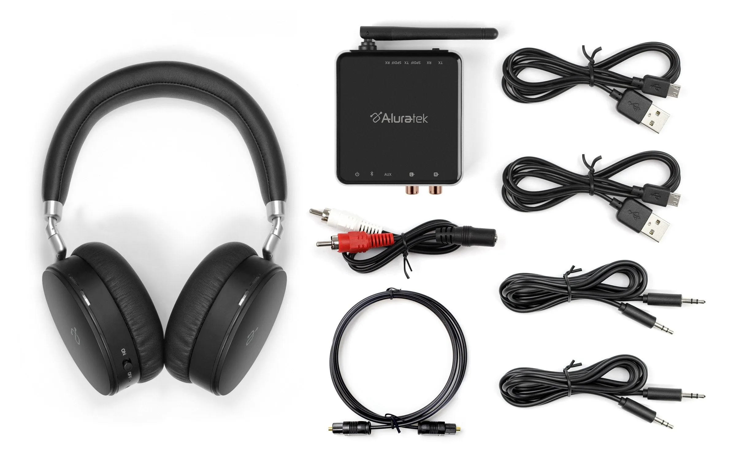Aluratek Bluetooth Wireless TV Streaming Kit with Bluetooth 5, Long Range Up to 300', No Delay aptX, Optical, Aux, RCA, Includes Headphone and Transmitter/Receiver Adapter, PC, Laptop, Mac (ABCTVKIT)