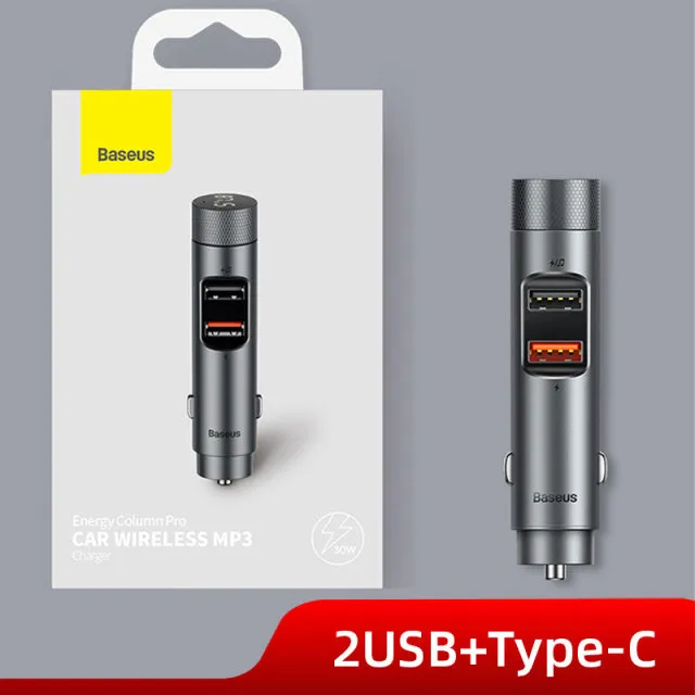 Baseus Bluetooth 5.0 Fm Transmitter Modulator 30W USB Type C Car Charger Audio Handsfree Car Kit MP3 Player