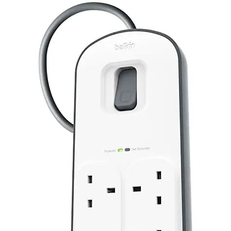 Belkin 8Port Power Extension Strip, 8 Way, 8 Plug Surge Protection Lead, 2Port 2.4A USB Charging Port (2m Cable).