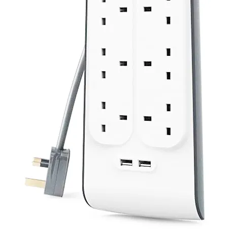 Belkin 8Port Power Extension Strip, 8 Way, 8 Plug Surge Protection Lead, 2Port 2.4A USB Charging Port (2m Cable).
