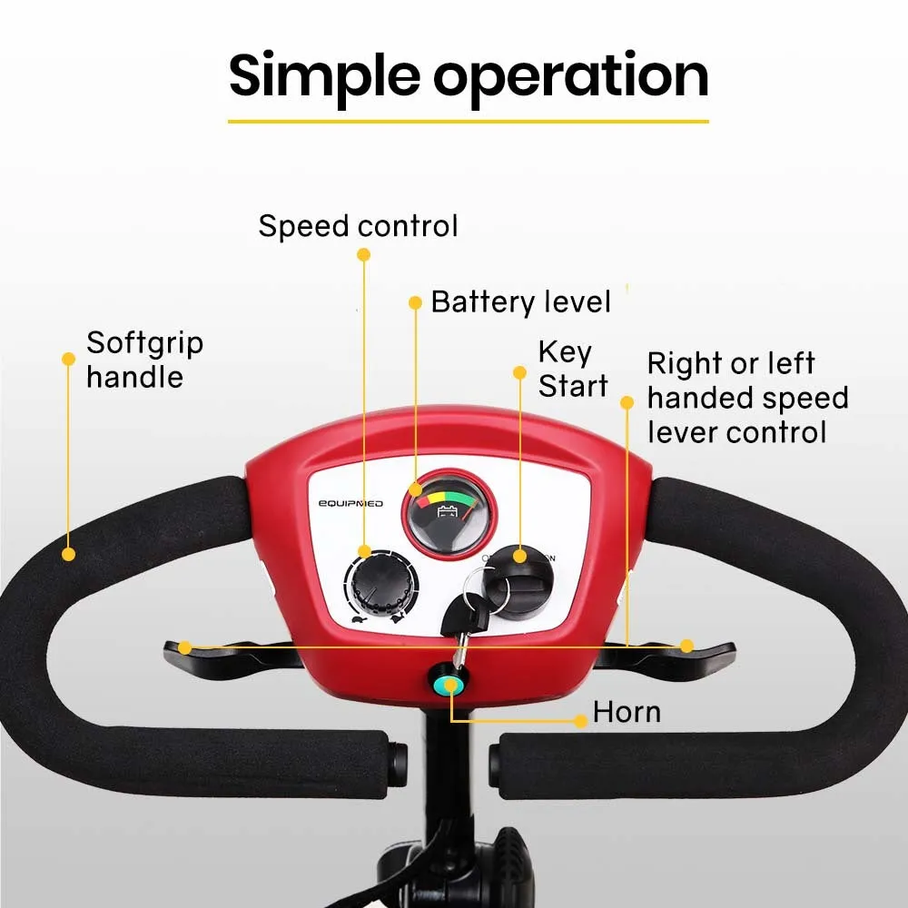 Compact Electric Mobility Scooter, Anti-Tip, 120kg Capacity, Equipmed