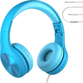 Connect  Pro Kids Headphones with Cord - Designed with Kids' Comfort in Mind, Foldable Over-Ear Headset with In-Line Microphone, Kids Wired Headphones for School, Blue