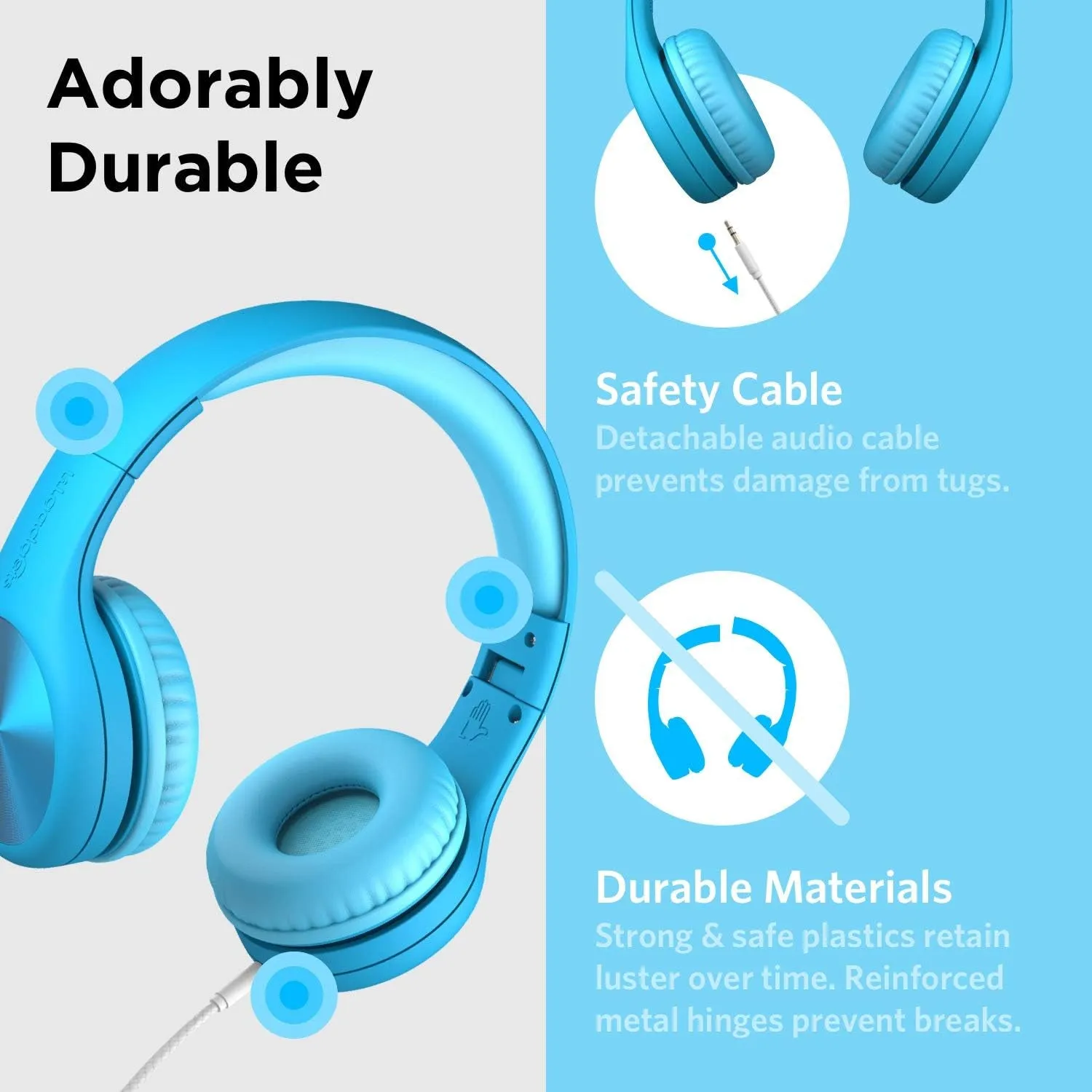Connect  Pro Kids Headphones with Cord - Designed with Kids' Comfort in Mind, Foldable Over-Ear Headset with In-Line Microphone, Kids Wired Headphones for School, Blue