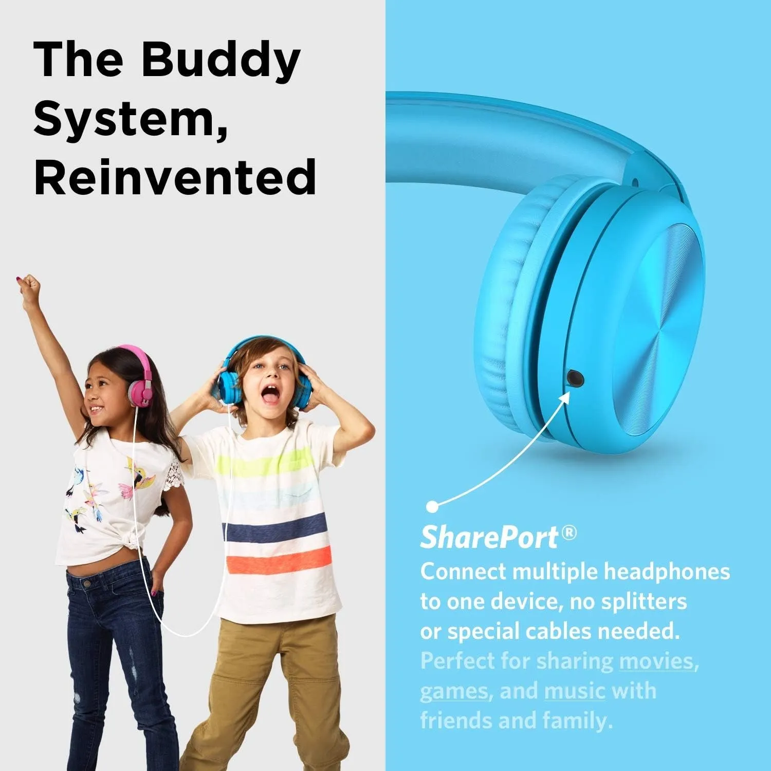 Connect  Pro Kids Headphones with Cord - Designed with Kids' Comfort in Mind, Foldable Over-Ear Headset with In-Line Microphone, Kids Wired Headphones for School, Blue