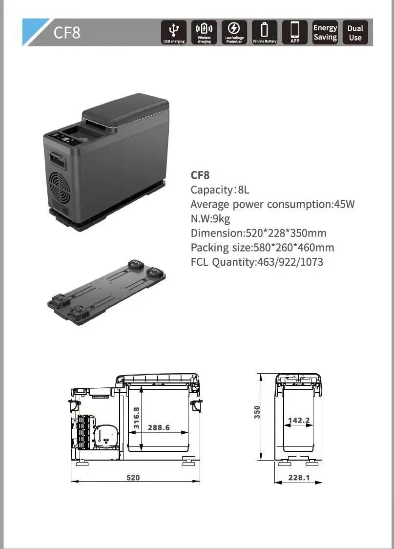 CRONY CF8 8L Vehicle Refrigerator with APP Car Refrigerator Freezer Small Fridge for Family Camping Cooler and Warmer