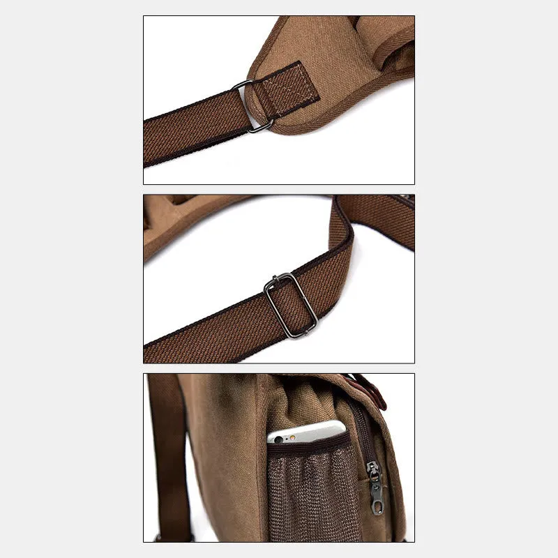 Crossbody Bag For Men Retro Multifunctional Canvas Daily Messenger Bag