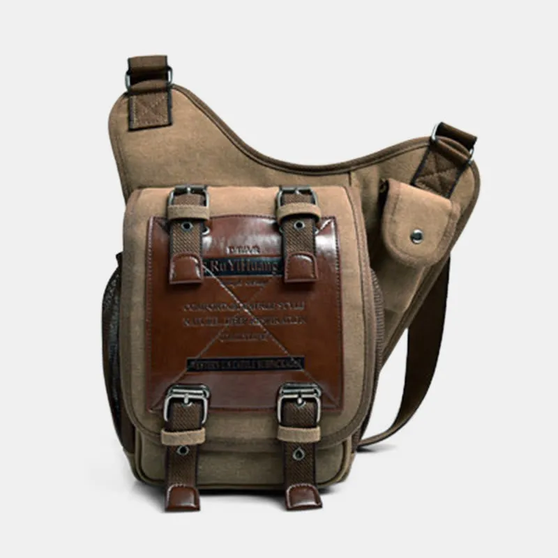Crossbody Bag For Men Retro Multifunctional Canvas Daily Messenger Bag