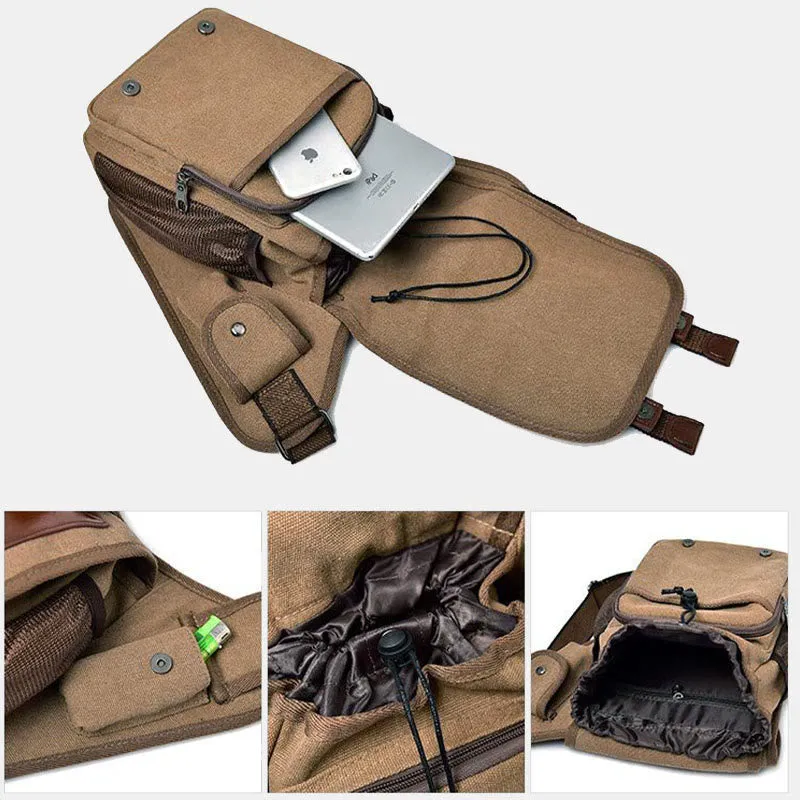 Crossbody Bag For Men Retro Multifunctional Canvas Daily Messenger Bag