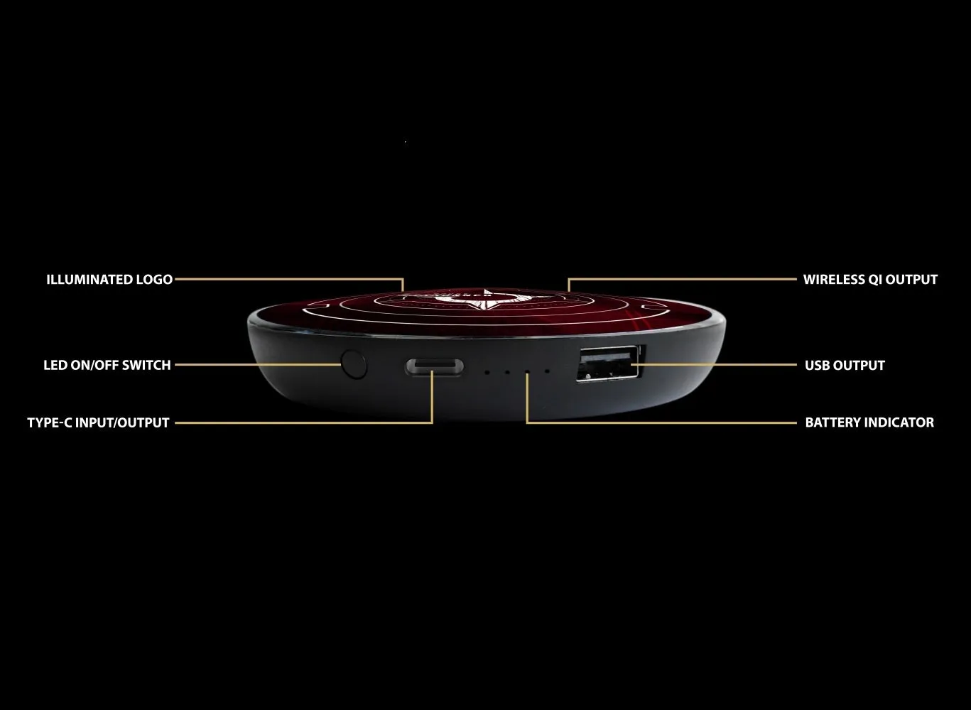 Dune Harkonnen Qi Wireless Charger With Illuminated Harkonnen House Crest & Built-In Power Bank