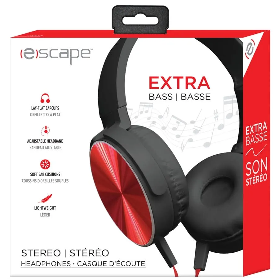 EXTRA BASS OVER-THE-EAR FOLDABLE STEREO HEADPHONES, Red