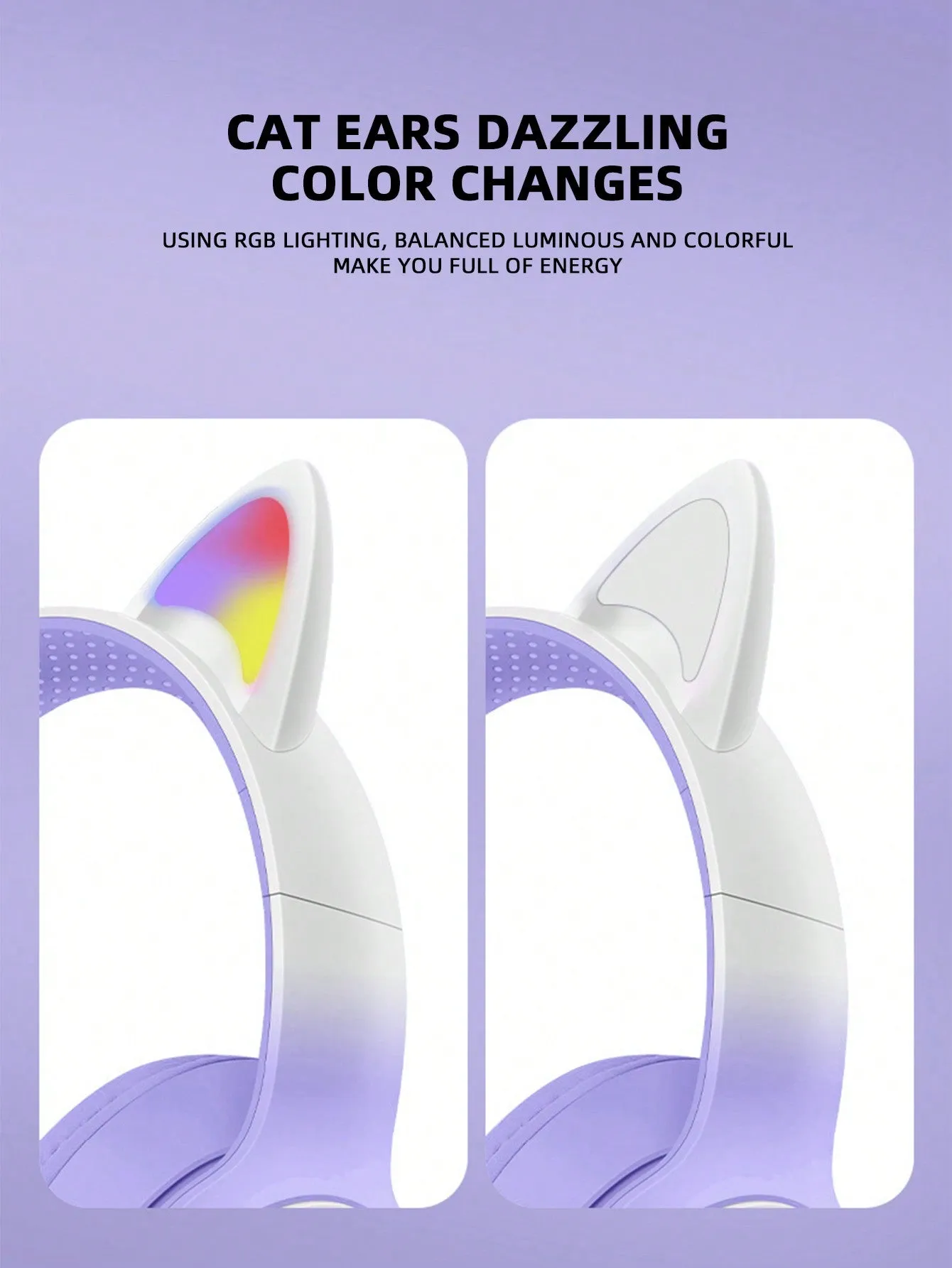 Flashing RGB Lighting Effects Cat Ears Wireless Headphones Long Lasting Colorful Wireless Headphones