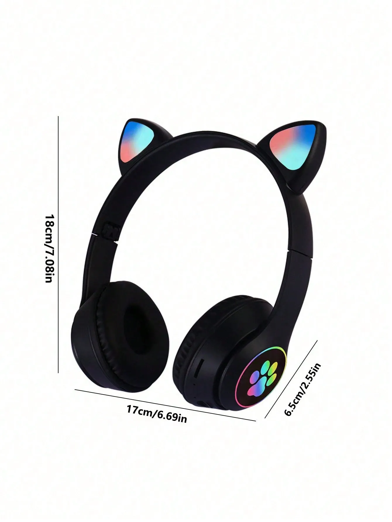 Flashing RGB Lighting Effects Cat Ears Wireless Headphones Long Lasting Colorful Wireless Headphones