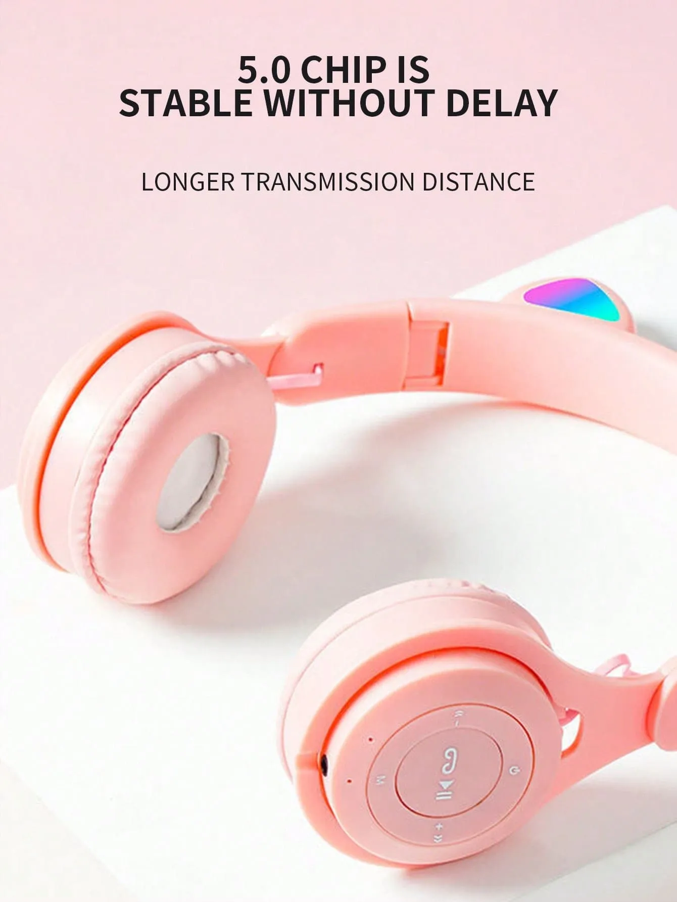 Flashing RGB Lighting Effects Cat Ears Wireless Headphones Long Lasting Colorful Wireless Headphones