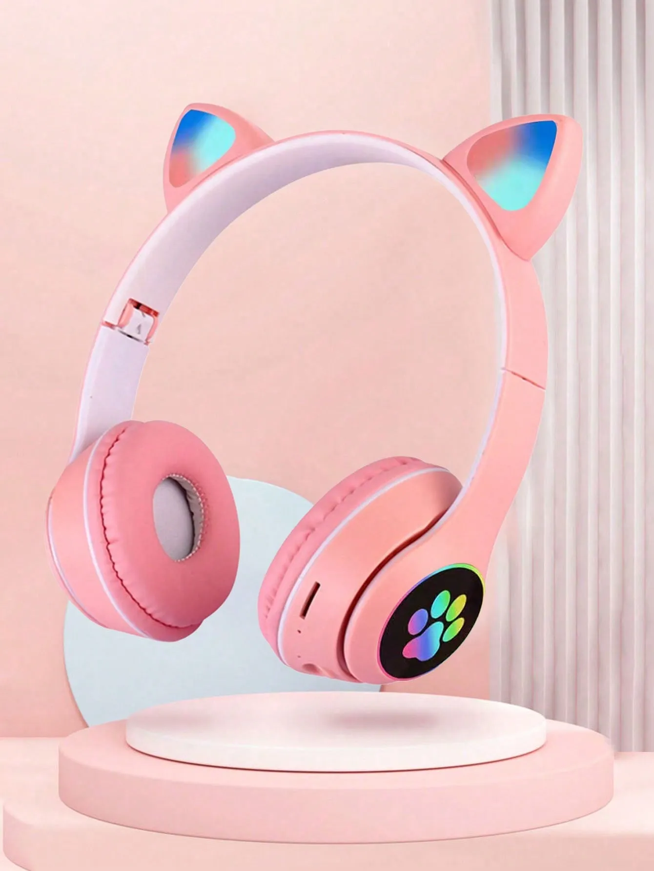Flashing RGB Lighting Effects Cat Ears Wireless Headphones Long Lasting Colorful Wireless Headphones