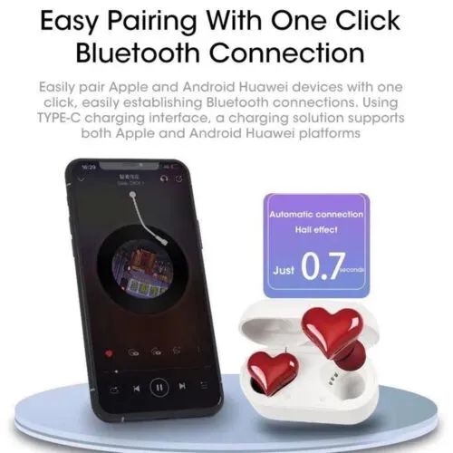 Heart Shaped True Wireless Earbuds Bluetooth 5.3 Headphones Earphones Headset US