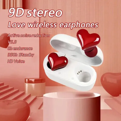 Heart Shaped True Wireless Earbuds Bluetooth 5.3 Headphones Earphones Headset US