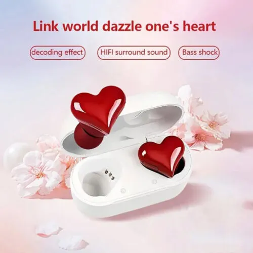 Heart Shaped True Wireless Earbuds Bluetooth 5.3 Headphones Earphones Headset US