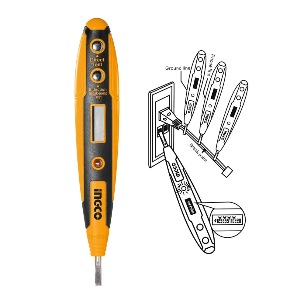Ingco Test Pencil Hsdt2201, Test Screwdriver Circuit Tester Electric Test Pen Screwdriver Digital Display Test Pencil - Corded Electric, Black