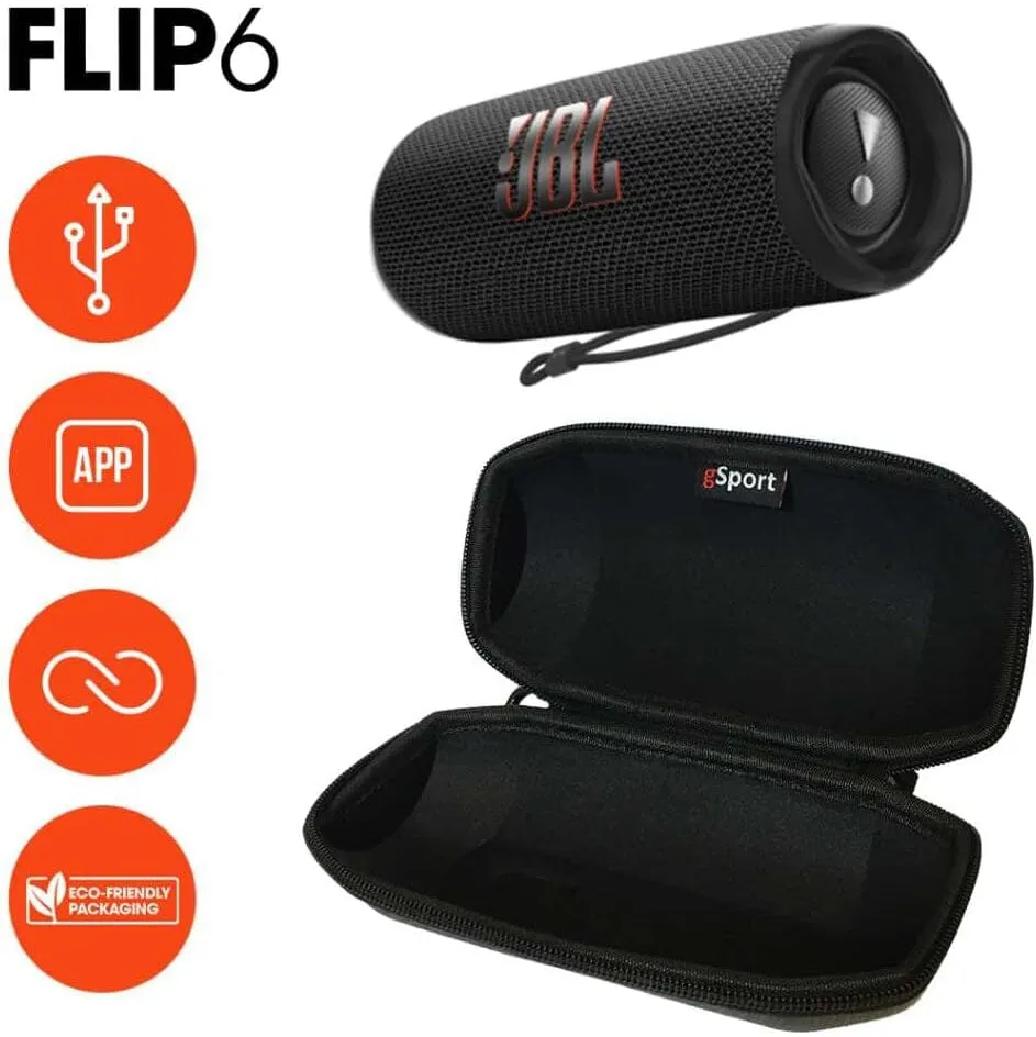 JBL FLIP 6 Waterproof Portable Speaker Bundle with gSport Carbon Fiber Case (Black)  (Refurbished)