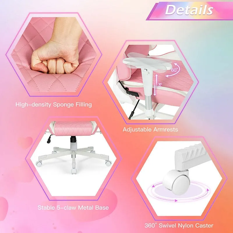 Kawaii Pink Adjustable Gaming Chair