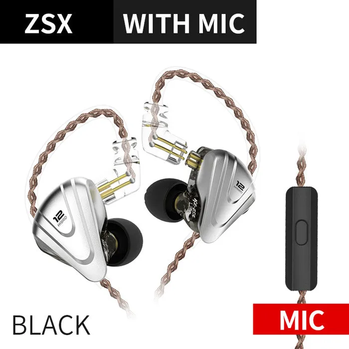 KZ ZSX Terminator Metal 5BA 1DD Hybrid 12 drivers HIFI Bass Earbuds In-Ear Monitor Noise Cancelling