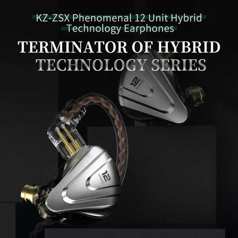 KZ ZSX Terminator Metal 5BA 1DD Hybrid 12 drivers HIFI Bass Earbuds In-Ear Monitor Noise Cancelling