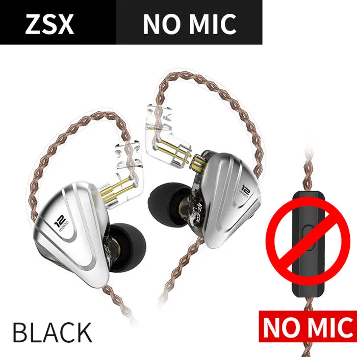 KZ ZSX Terminator Metal 5BA 1DD Hybrid 12 drivers HIFI Bass Earbuds In-Ear Monitor Noise Cancelling
