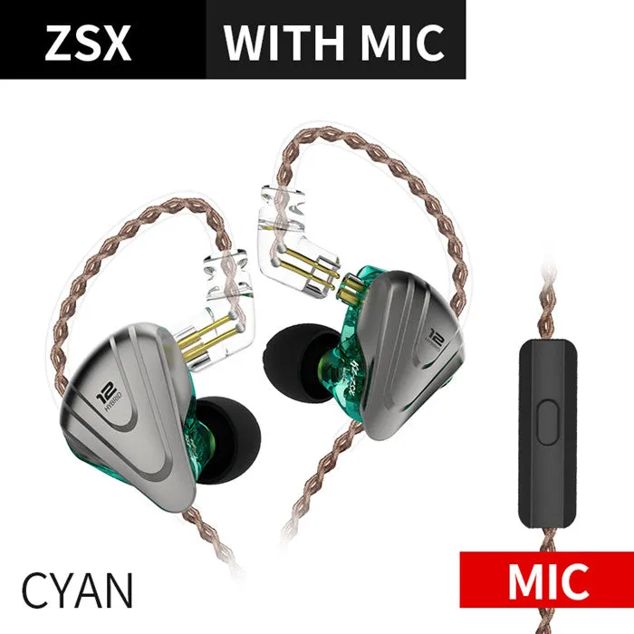KZ ZSX Terminator Metal 5BA 1DD Hybrid 12 drivers HIFI Bass Earbuds In-Ear Monitor Noise Cancelling
