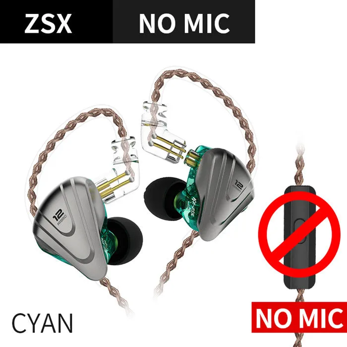 KZ ZSX Terminator Metal 5BA 1DD Hybrid 12 drivers HIFI Bass Earbuds In-Ear Monitor Noise Cancelling