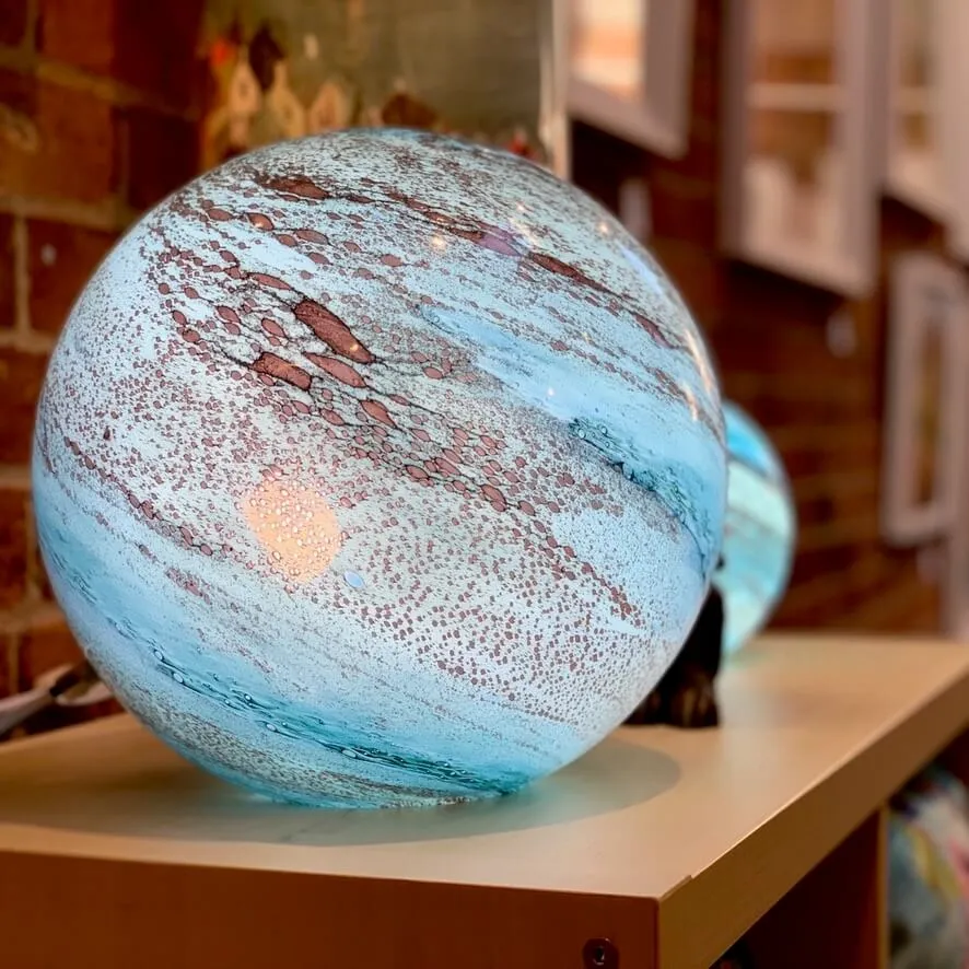 Large Cloudy Copper Fused Glass Orb Light