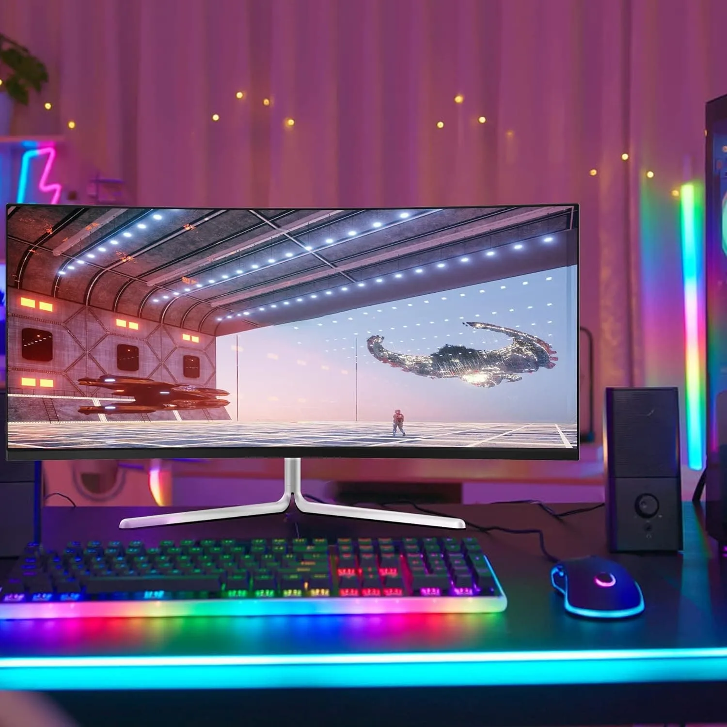 LC-Power 34 inch UWQHD (Ultrawide Gaming Monitor - Curved 1500R) VA Panel, 3440x1440, 100Hz, DP 1.2/HDMI, Adaptive Sync, Overdrive, Low Blue, GamePlus, Flicker-Free, VESA, RGB