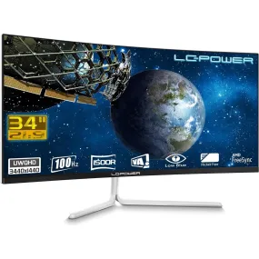 LC-Power 34 inch UWQHD (Ultrawide Gaming Monitor - Curved 1500R) VA Panel, 3440x1440, 100Hz, DP 1.2/HDMI, Adaptive Sync, Overdrive, Low Blue, GamePlus, Flicker-Free, VESA, RGB