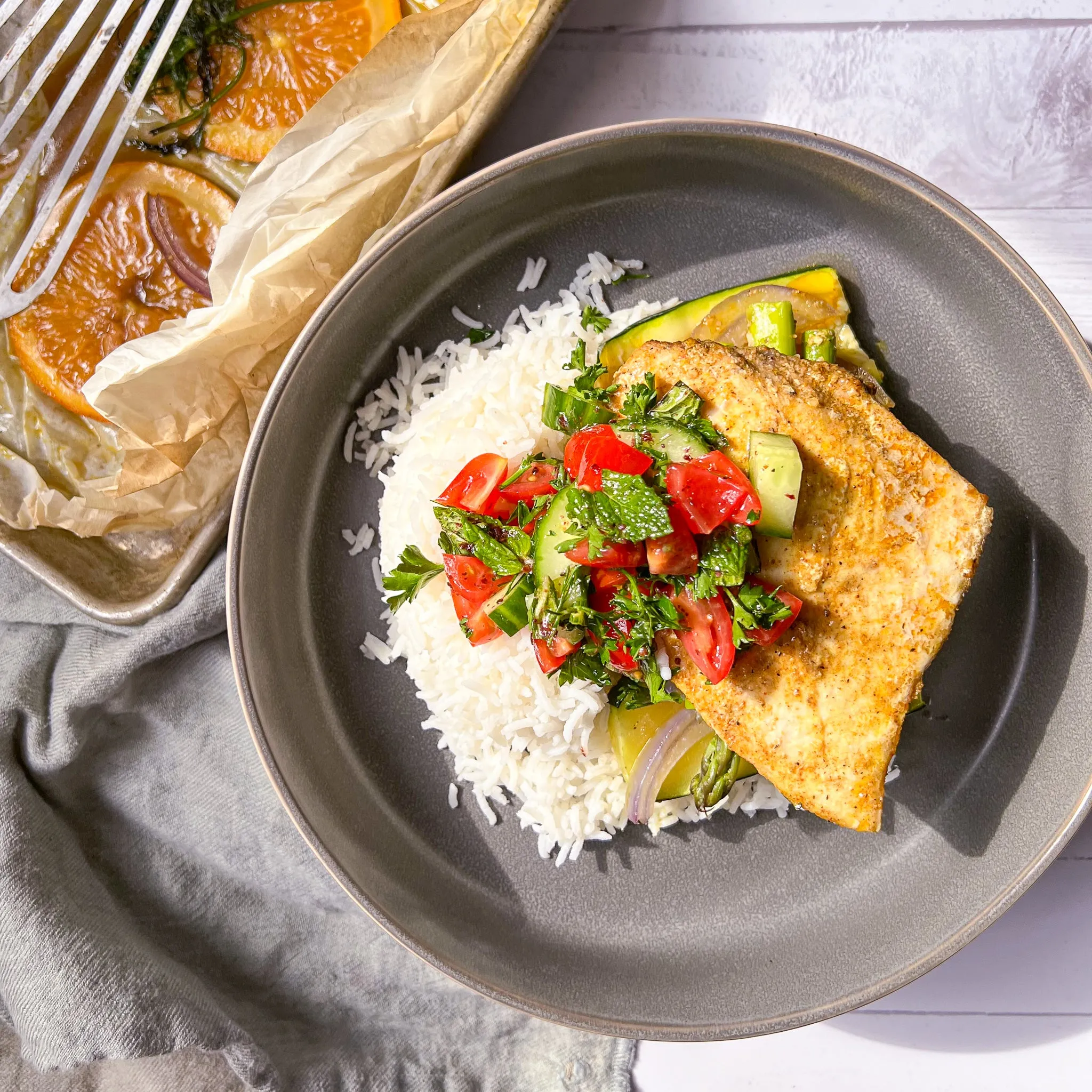 Mediterranean Swordfish Packets with Herbed Cucumber, Tomato, and Sumac Salad Recipe Kit