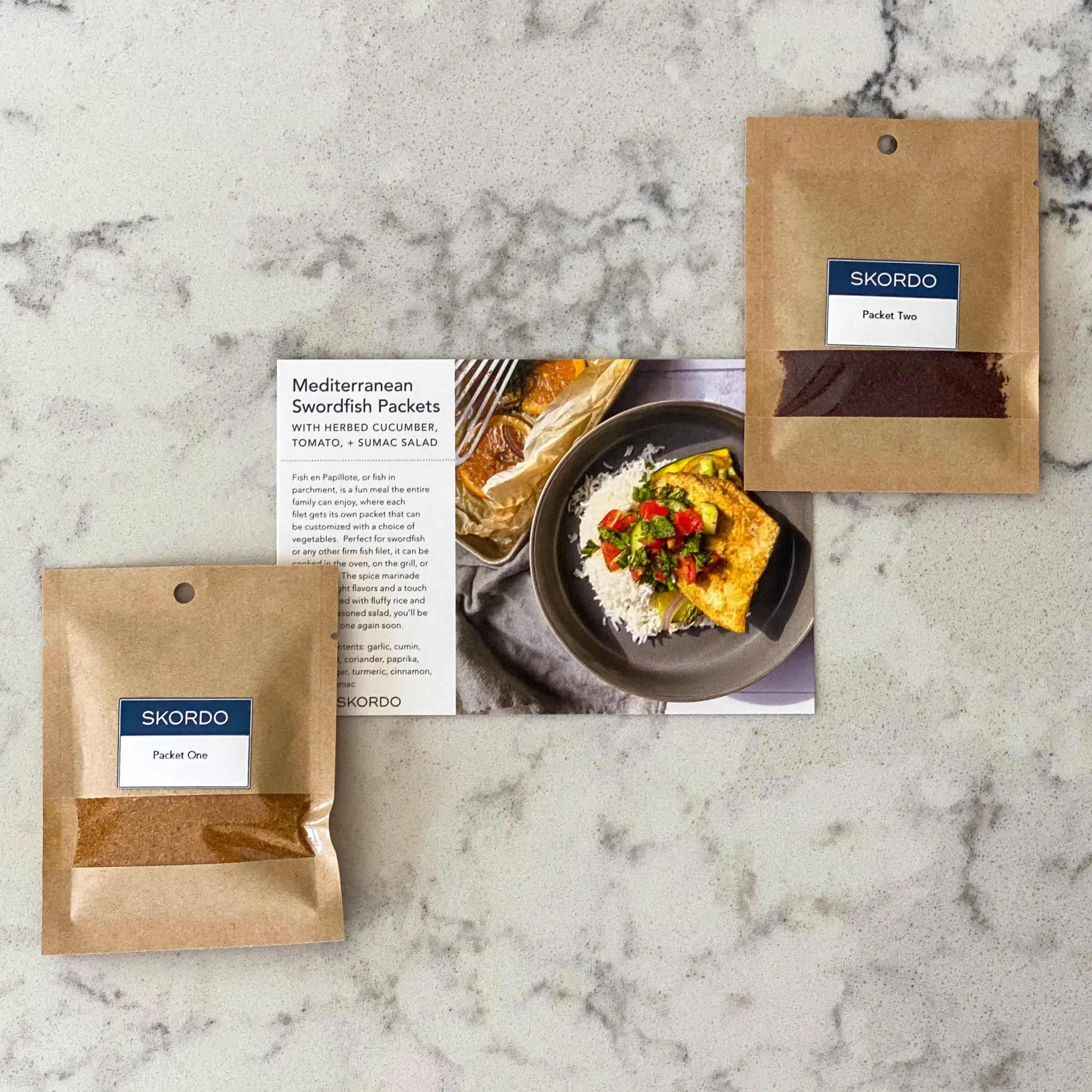 Mediterranean Swordfish Packets with Herbed Cucumber, Tomato, and Sumac Salad Recipe Kit