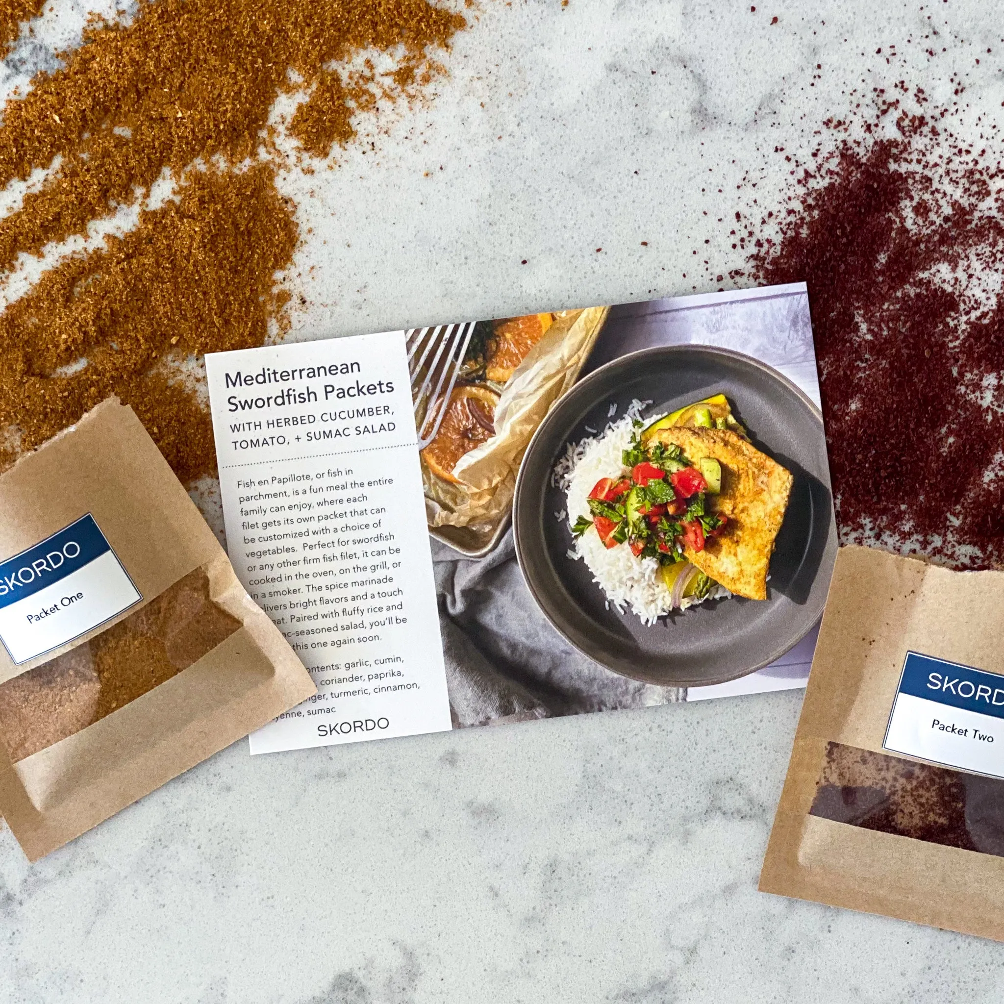 Mediterranean Swordfish Packets with Herbed Cucumber, Tomato, and Sumac Salad Recipe Kit