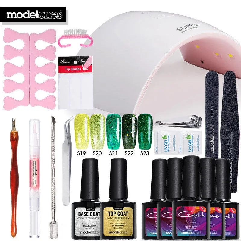 Modelones SUN9C Led Lamp Nail Art Kits Soak Off UV Gel Polish Manicure Set