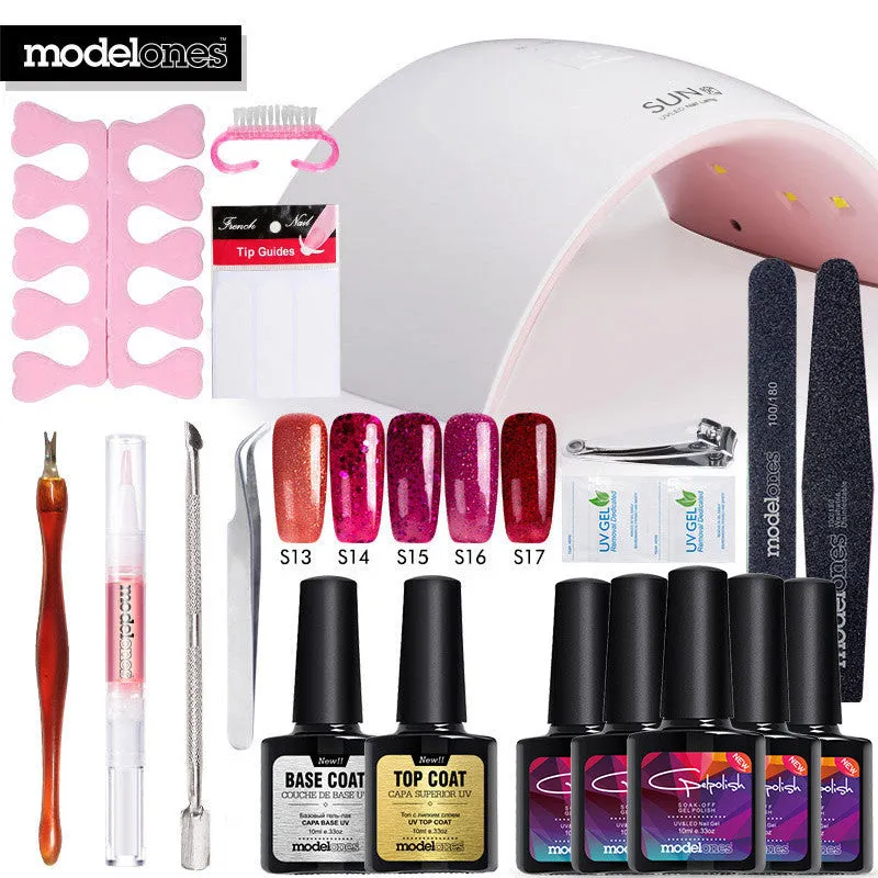 Modelones SUN9C Led Lamp Nail Art Kits Soak Off UV Gel Polish Manicure Set